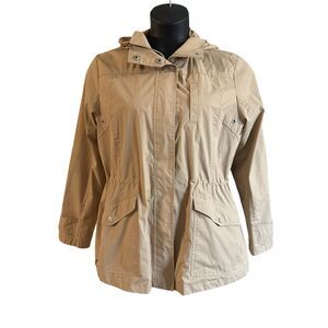 Easy Spirit Women's Beige Lightweight Drawstring Waist Hooded Jacket Size Large